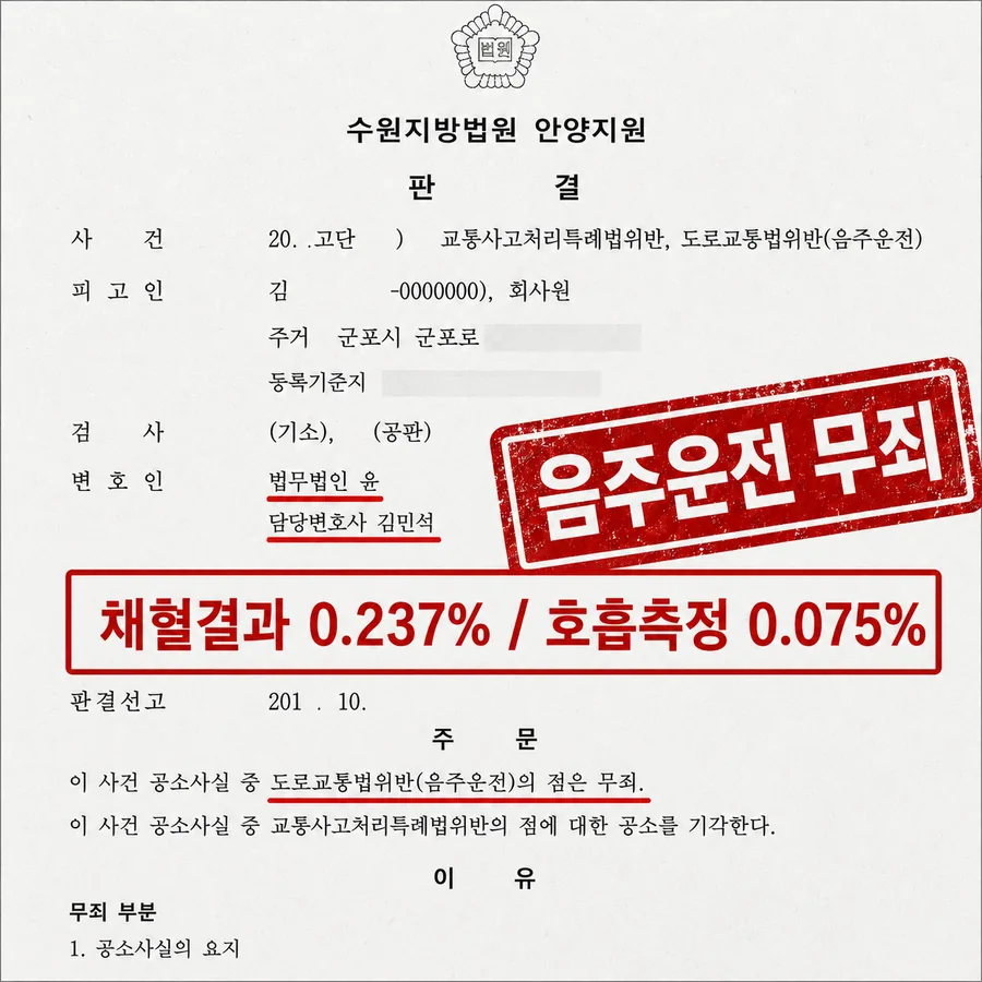 판결문 — 음주운전 무죄